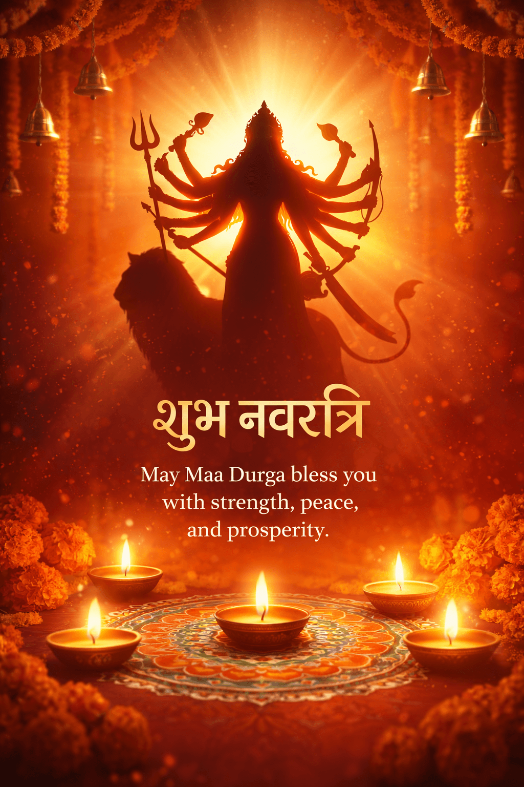 Happy Chaitra Navratri WhatsApp Status Image - General Shubh Navratri blessing poster featuring Maa Durga.